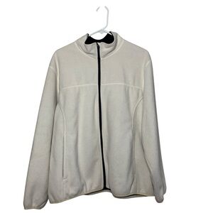 Lands’ End White Fleece Zip-Up Jacket Women’s XL Black Lined Cozy
